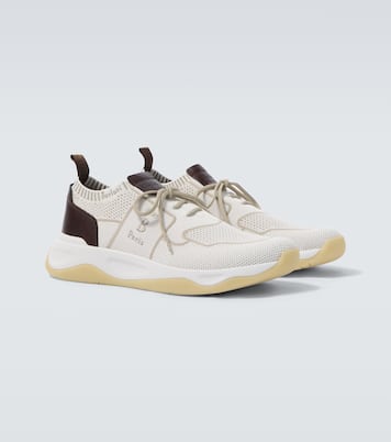 Shadow leather-trimmed knitted sneakers | Berluti