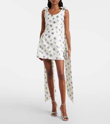Bow-detail floral caped brocade minidress | Markarian