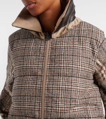 Checked leather-trimmed down vest | Brunello Cucinelli