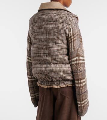 Checked leather-trimmed down vest | Brunello Cucinelli