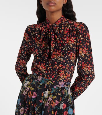 Bow-detail floral silk blouse | Gucci