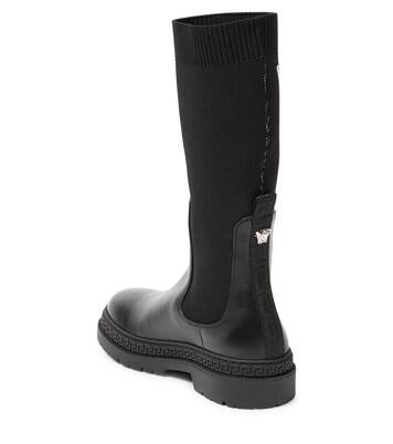 Bottines en jacquard à logo et cuir | Versace Kids