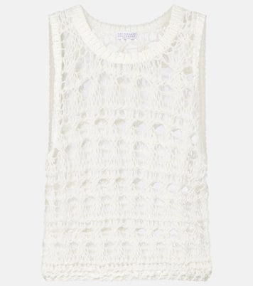 Open-knit jute and cotton-blend top | Brunello Cucinelli