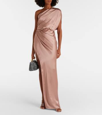 Draped one-shoulder silk satin gown | The Sei