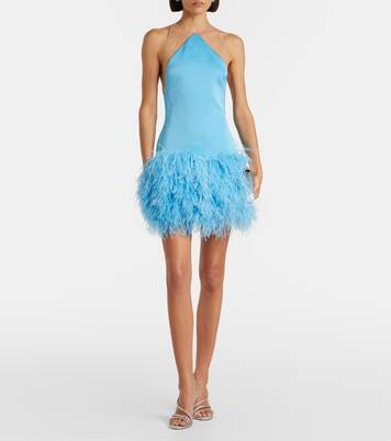 Feather-trimmed satin minidress | David Koma