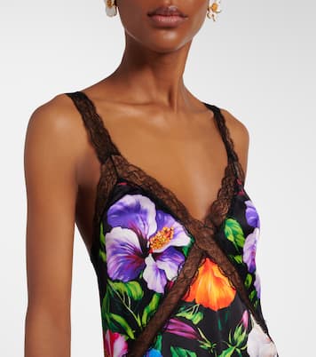 Floral lace-trimmed silk-blend maxi dress | Dolce&Gabbana