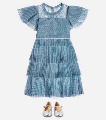 Blue Dot mesh tiered dress | Self-Portrait Kids