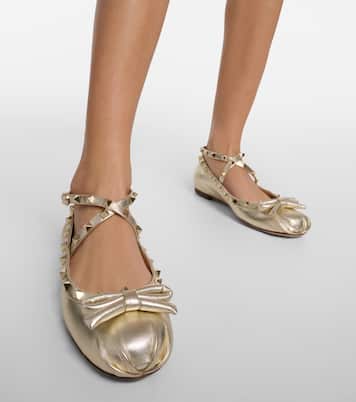 Rockstud metallic leather ballet flats | Valentino Garavani