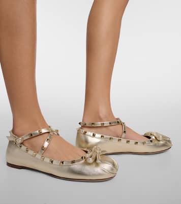 Rockstud metallic leather ballet flats | Valentino Garavani