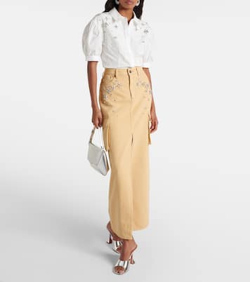 Embellished cargo denim maxi skirt | Self-Portrait