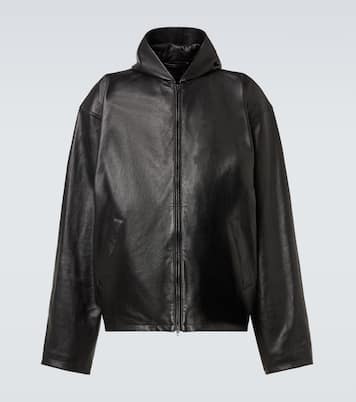 후드 레더 블루종 재킷 | Balenciaga
