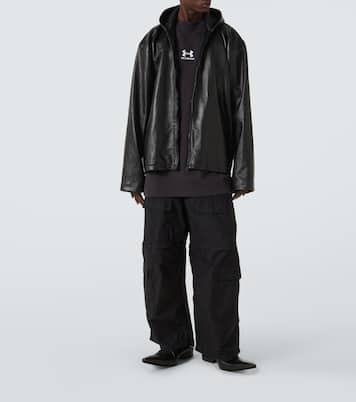 후드 레더 블루종 재킷 | Balenciaga