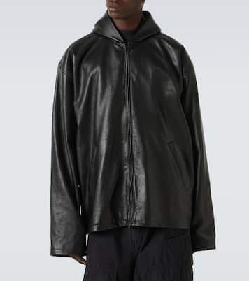 후드 레더 블루종 재킷 | Balenciaga