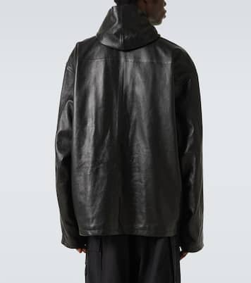 후드 레더 블루종 재킷 | Balenciaga