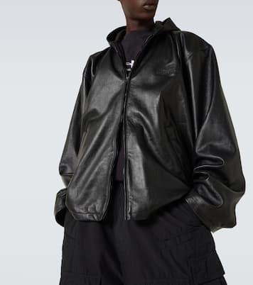 후드 레더 블루종 재킷 | Balenciaga