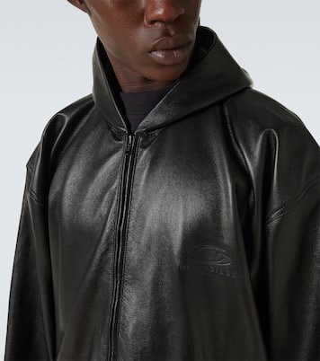 후드 레더 블루종 재킷 | Balenciaga