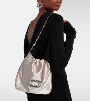 Pilgrim Mini embellished satin bucket bag | Roger Vivier