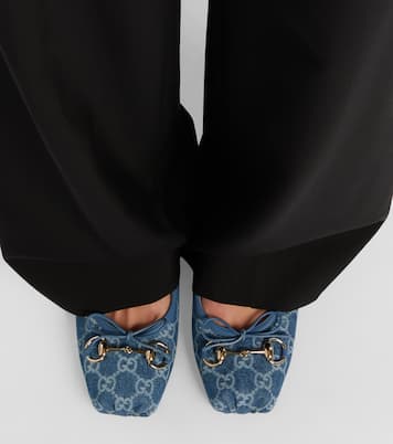 Gucci Horsebit GG denim slingback pumps | Gucci