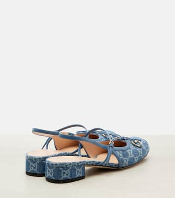 Gucci Horsebit GG denim slingback pumps | Gucci