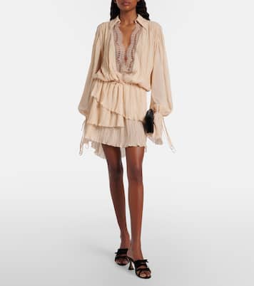 Lace-trimmed plissé georgette minidress | Blumarine