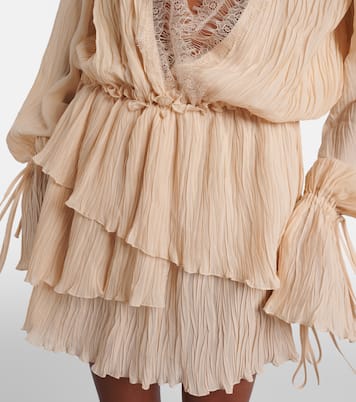 Lace-trimmed plissé georgette minidress | Blumarine