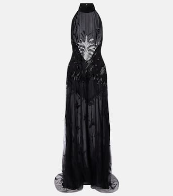 Embellished georgette and lace maxi dress | Blumarine