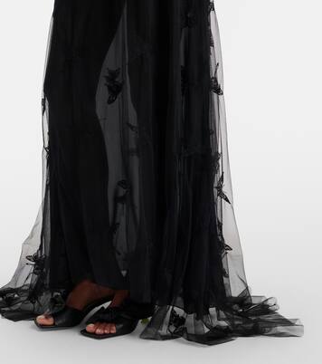 Embellished georgette and lace maxi dress | Blumarine