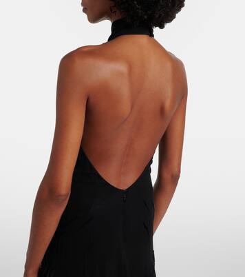 Embellished georgette and lace maxi dress | Blumarine