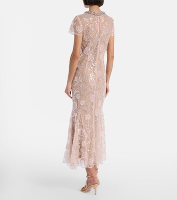 Floral sequined mesh midi dress | Self-Portrait