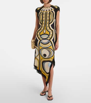 Scarf fringed printed silk voile midi dress | La DoubleJ
