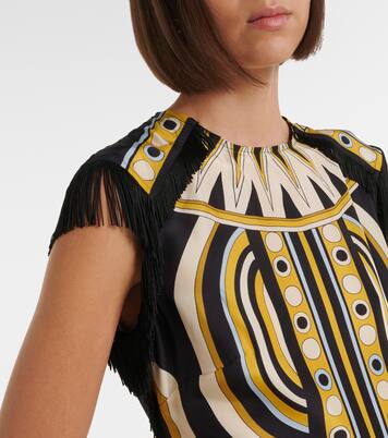 Scarf fringed printed silk voile midi dress | La DoubleJ