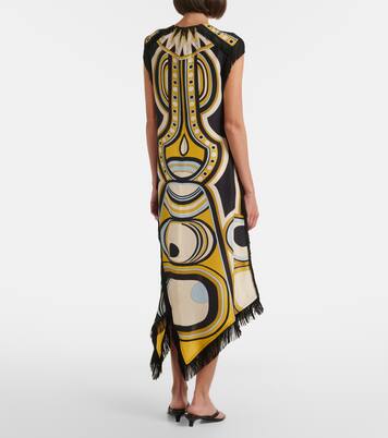 Scarf fringed printed silk voile midi dress | La DoubleJ
