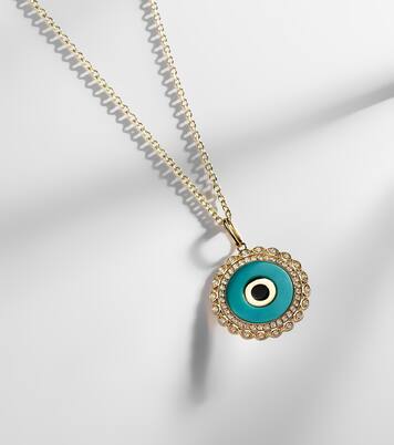 Large Evil Eye 14kt gold chain necklace with diamonds and turquoise | Sydney Evan