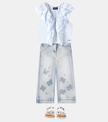 Embellished wide-leg jeans | Monnalisa