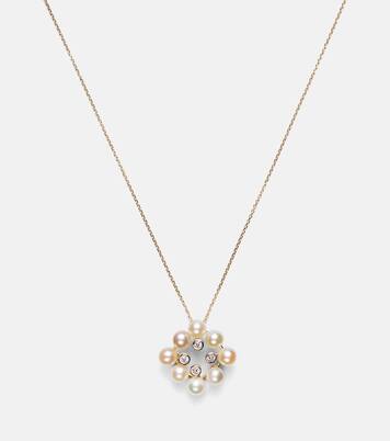 Collier Cluster en or 14 ct, perles et diamants | Mateo
