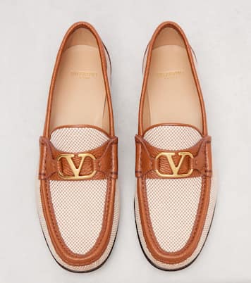 VLogo leather-trimmed canvas loafers | Valentino Garavani