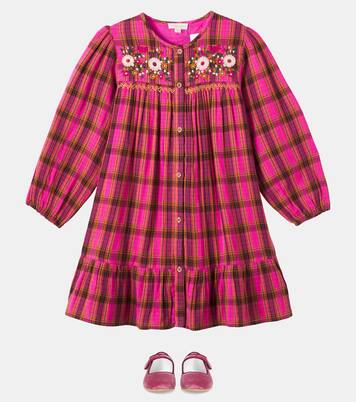 Embroidered floral checked cotton dress | Louise Misha