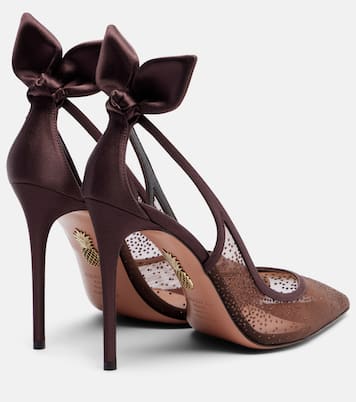 Bow Tie 105 glitter mesh slingback pumps | Aquazzura