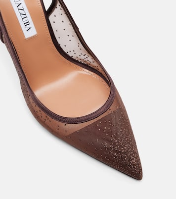 Bow Tie 105 glitter mesh slingback pumps | Aquazzura