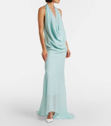 Draped sheer silk crêpe georgette gown | Mugler