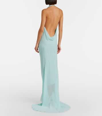Draped sheer silk crêpe georgette gown | Mugler