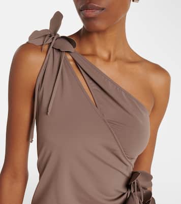 Floral-appliqué one-shoulder jersey cocktail dress | Coperni