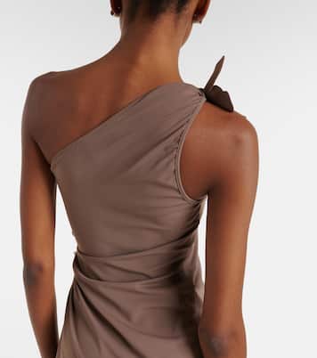 Floral-appliqué one-shoulder jersey cocktail dress | Coperni