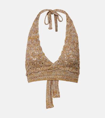 Open-knit linen-blend lamé crop top | Valentino