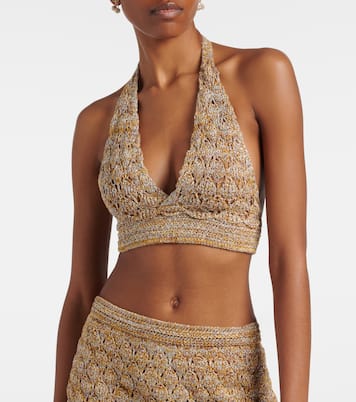 Open-knit linen-blend lamé crop top | Valentino