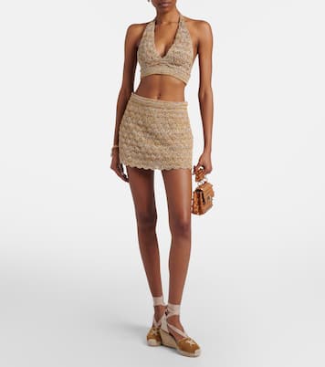 Open-knit linen-blend lamé crop top | Valentino