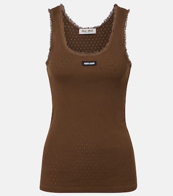 Lace-trimmed pointelle cotton tank top | Miu Miu