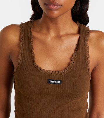 Lace-trimmed pointelle cotton tank top | Miu Miu