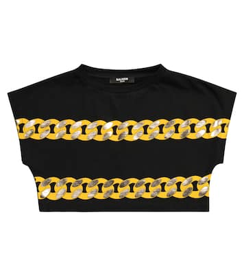 Printed cropped cotton T-shirt | Balmain Kids
