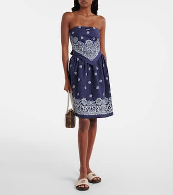 Minifalda de algodón y lino estampada | Miu Miu